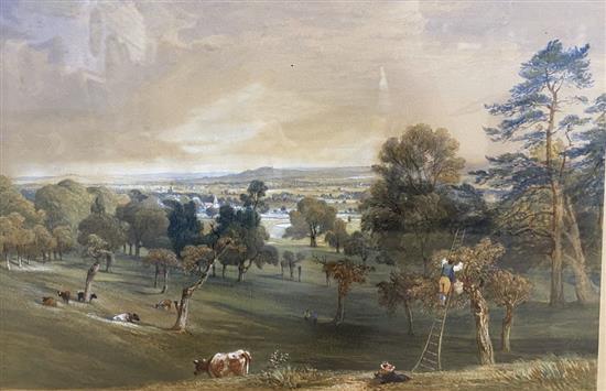 Victorian School, pair of watercolours, View of Parkland and Study of a gardener in the grounds of a country house, 25 x 38cm